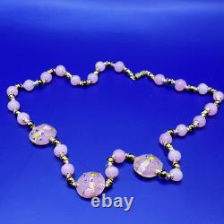 VTG Venetian Murano Art Glass Pink Lamp Work Wedding Cake Beaded Necklace