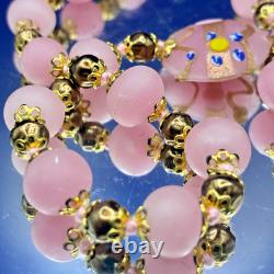 VTG Venetian Murano Art Glass Pink Lamp Work Wedding Cake Beaded Necklace