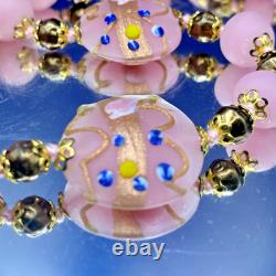 VTG Venetian Murano Art Glass Pink Lamp Work Wedding Cake Beaded Necklace