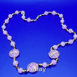 VTG Venetian Murano Art Glass Pink Lamp Work Wedding Cake Beaded Necklace
