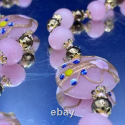 VTG Venetian Murano Art Glass Pink Lamp Work Wedding Cake Beaded Necklace