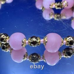 VTG Venetian Murano Art Glass Pink Lamp Work Wedding Cake Beaded Necklace