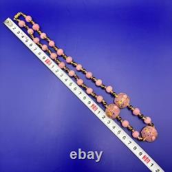 VTG Venetian Murano Art Glass Pink Lamp Work Wedding Cake Beaded Necklace