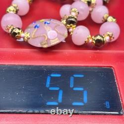 VTG Venetian Murano Art Glass Pink Lamp Work Wedding Cake Beaded Necklace