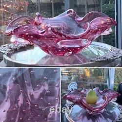 V Rare 13 Murano Barbini Bullicante Ruby Centrepiece Bowl Dish Glass Clover