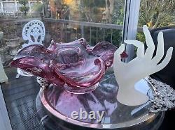 V Rare 13 Murano Barbini Bullicante Ruby Centrepiece Bowl Dish Glass Clover