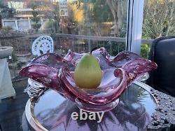 V Rare 13 Murano Barbini Bullicante Ruby Centrepiece Bowl Dish Glass Clover