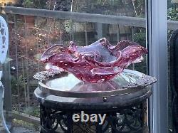 V Rare 13 Murano Barbini Bullicante Ruby Centrepiece Bowl Dish Glass Clover