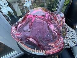 V Rare 13 Murano Barbini Bullicante Ruby Centrepiece Bowl Dish Glass Clover