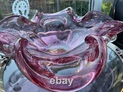 V Rare 13 Murano Barbini Bullicante Ruby Centrepiece Bowl Dish Glass Clover