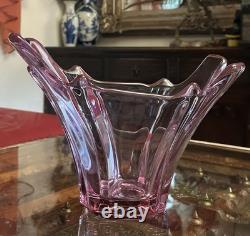 Val Saint Lambert Large Asymmetrical Vase in Pink Crystal
