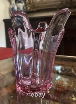 Val Saint Lambert Large Asymmetrical Vase in Pink Crystal