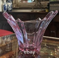 Val Saint Lambert Large Asymmetrical Vase in Pink Crystal