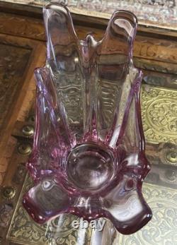 Val Saint Lambert Large Asymmetrical Vase in Pink Crystal