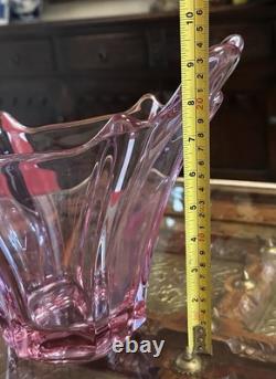Val Saint Lambert Large Asymmetrical Vase in Pink Crystal