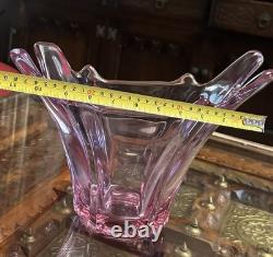 Val Saint Lambert Large Asymmetrical Vase in Pink Crystal