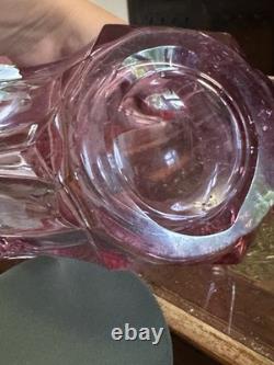 Val Saint Lambert Large Asymmetrical Vase in Pink Crystal