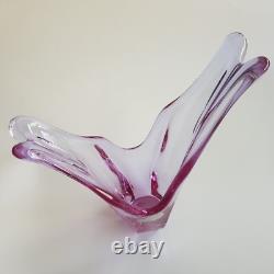 Val St Lambert Belgium crystal art glass wings vase 1960s vilet pink Brussels