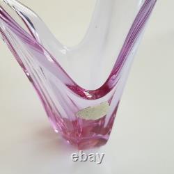 Val St Lambert Belgium crystal art glass wings vase 1960s vilet pink Brussels