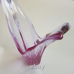 Val St Lambert Belgium crystal art glass wings vase 1960s vilet pink Brussels
