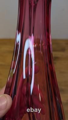 Val St Lambert Cranberry Pink Glass Swung vase 38cm 15'' Tall Twist Swirl Large