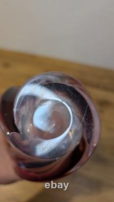 Val St Lambert Cranberry Pink Glass Swung vase 38cm 15'' Tall Twist Swirl Large