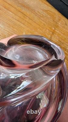 Val St Lambert Cranberry Pink Glass Swung vase 38cm 15'' Tall Twist Swirl Large