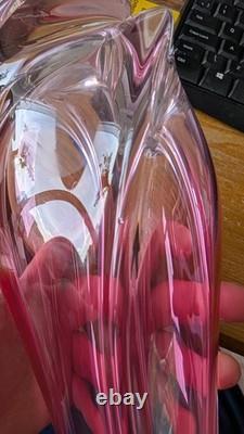 Val St Lambert Cranberry Pink Glass Swung vase 38cm 15'' Tall Twist Swirl Large