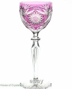 Val St Lambert Pink Lt. Amethyst Cut to Clear Cased Crystal Wine Goblet Vintage