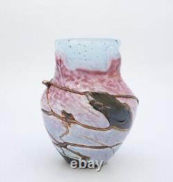 Vase Art Glass 1990 Pink, Blue, Brown Jean Claude Novaro, France