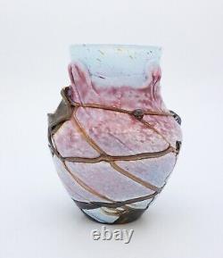 Vase Art Glass 1990 Pink, Blue, Brown Jean Claude Novaro, France