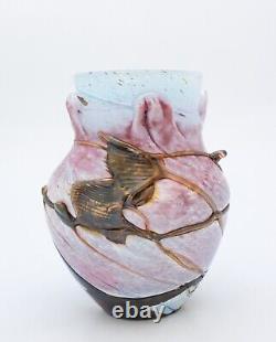 Vase Art Glass 1990 Pink, Blue, Brown Jean Claude Novaro, France