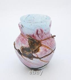 Vase Art Glass 1990 Pink, Blue, Brown Jean Claude Novaro, France