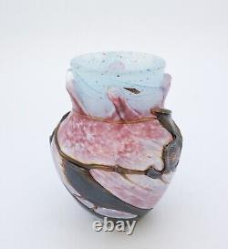 Vase Art Glass 1990 Pink, Blue, Brown Jean Claude Novaro, France