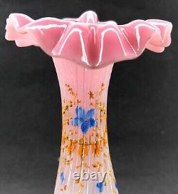 Vase Art Glass Bud Pink Ruffle Gold Flower Victorian Opalescent Antique