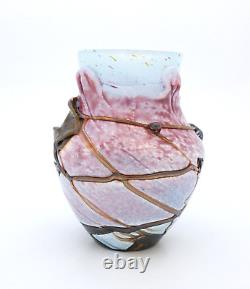 Vase Art Glass Jean Claude Novaro, France 1990 Pink, Blue, Brown