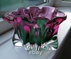 Vase, Chribska Bohemia, Czech Art Glass In Pink And Green. Heart shaped. VGC