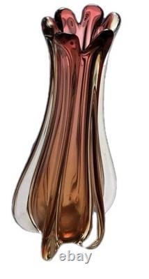 Vases Decorative Glass Swedish Mid-20th Century Ridged Stemmed Art Glass Vase