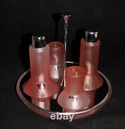 VeART Murano Italy 5 Piece Frosted Pink Art Glass Salt & Pepper Condiment SetMCM