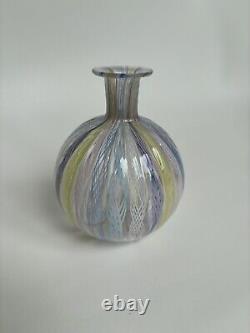 Venetian Murano Latticino Art Glass Vase Pink Blue Ribbon Twist