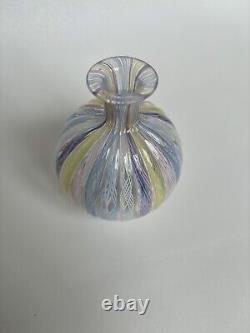 Venetian Murano Latticino Art Glass Vase Pink Blue Ribbon Twist