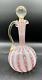 Venetian Murano Pink/White Latticino Ribbon Art Glass Cruet-Gold Accents 7 3/4