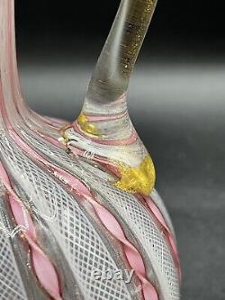 Venetian Murano Pink/White Latticino Ribbon Art Glass Cruet-Gold Accents 7 3/4