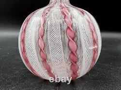 Venetian Murano Pink/White Latticino Ribbon Art Glass Cruet-Gold Accents 7 3/4