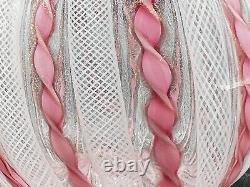 Venetian Murano Pink/White Latticino Ribbon Art Glass Cruet-Gold Accents 7 3/4