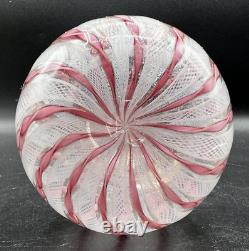 Venetian Murano Pink/White Latticino Ribbon Art Glass Cruet-Gold Accents 7 3/4