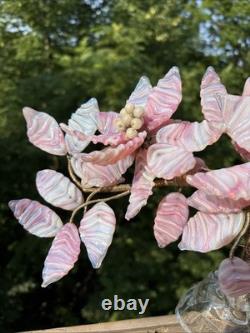 Venetian Opalescent Pink Art Glass'Bonsai Flower Tree MCM