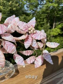 Venetian Opalescent Pink Art Glass'Bonsai Flower Tree MCM
