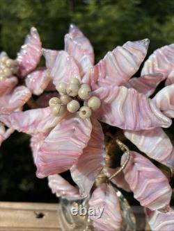 Venetian Opalescent Pink Art Glass'Bonsai Flower Tree MCM