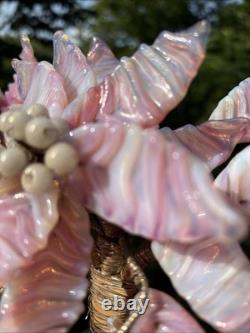 Venetian Opalescent Pink Art Glass'Bonsai Flower Tree MCM